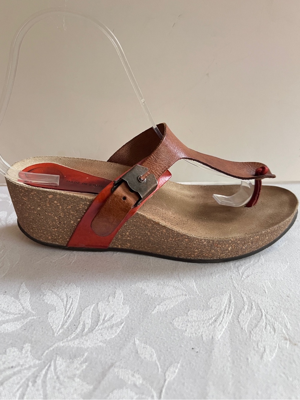 FAB Vintage Y2K Leather Cork Wedge Sandals Size 7 Made in Spain